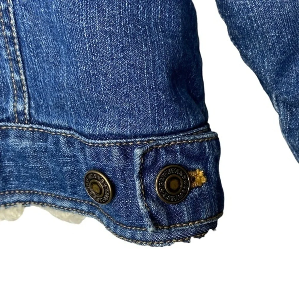 GAP Girls Jean Jacket Denim Blue Faux Sherpa Lined Floral Embroidered Size XL 12